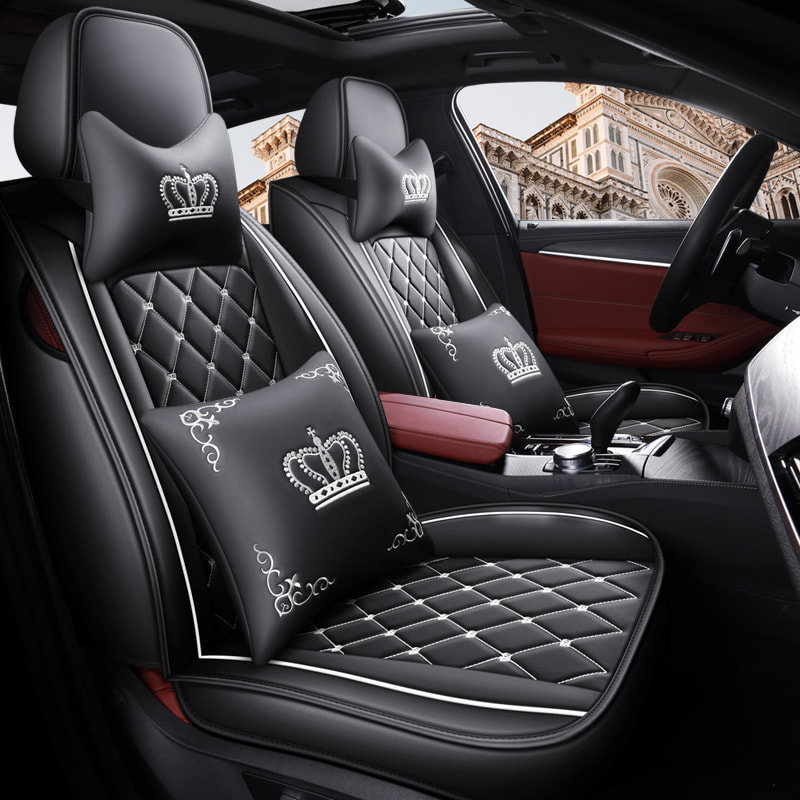 British Style Crown Embroidery Full Set Of Car Seat Cover Protective Cover Leather