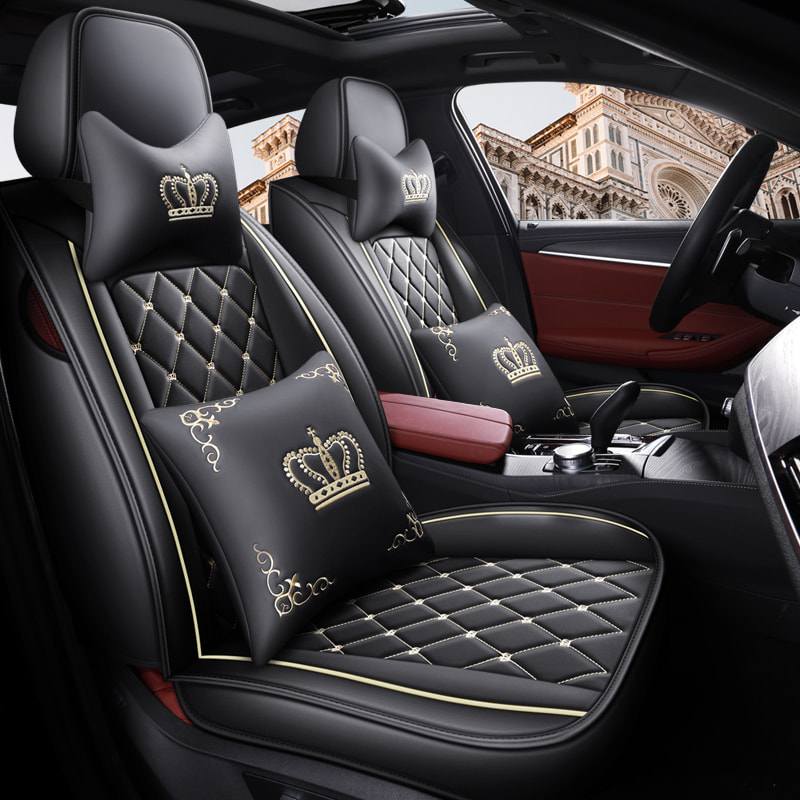 British Style Crown Embroidery Full Set Of Car Seat Cover Protective Cover Leather