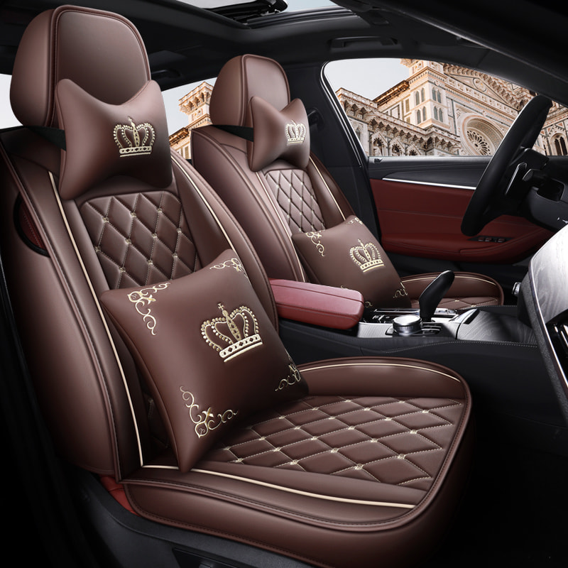 British Style Crown Embroidery Full Set Of Car Seat Cover Protective Cover Leather