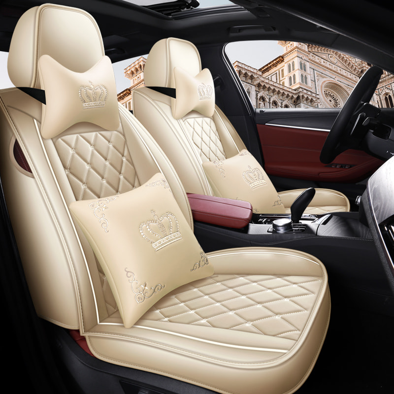 British Style Crown Embroidery Full Set Of Car Seat Cover Protective Cover Leather