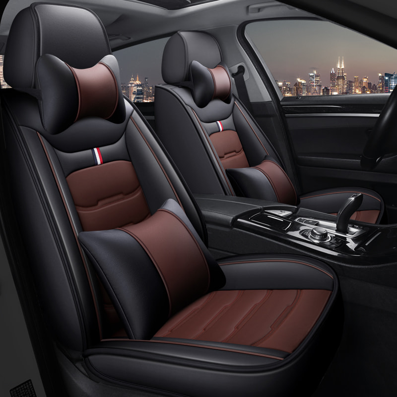 Car Seat Covers,5-seat Seat Protectors, Airbag Compatible(Black Coffee and pillow)