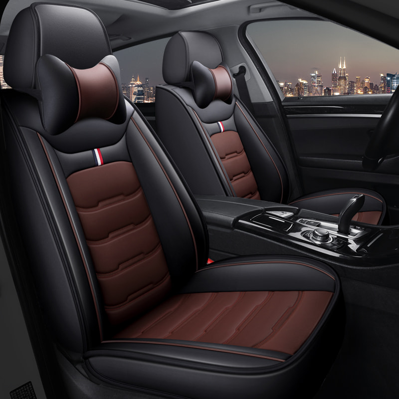 Car Seat Covers,5-seat Seat Protectors, Airbag Compatible(Black Coffee and pillow)
