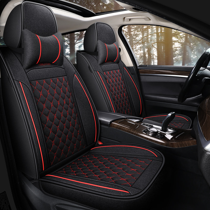 Deluxe Faux Leather Full Coverage Car Seat Cover Anti-Slip Universal Fits for Sedans SUV Pick-up Truck with Headrests