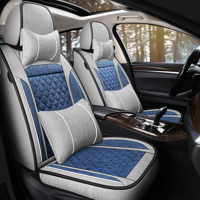 Deluxe Faux Leather Full Coverage Car Seat Cover Anti-Slip Universal Fits for Sedans SUV Pick-up Truck with Headrests