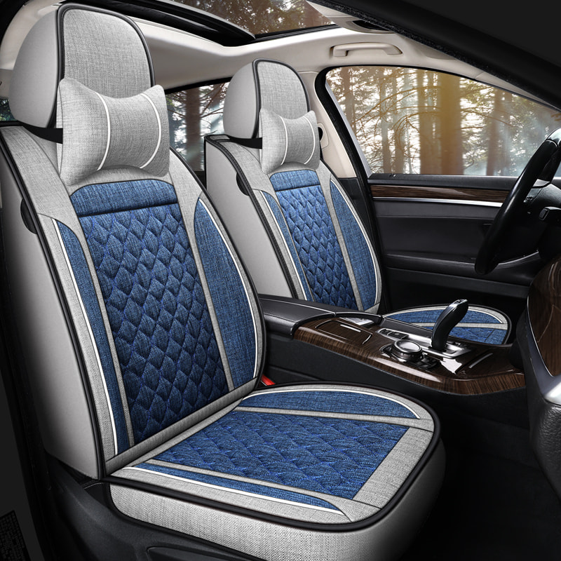 Deluxe Faux Leather Full Coverage Car Seat Cover Anti-Slip Universal Fits for Sedans SUV Pick-up Truck with Headrests
