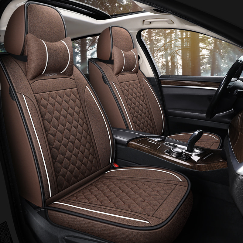 Deluxe Faux Leather Full Coverage Car Seat Cover Anti-Slip Universal Fits for Sedans SUV Pick-up Truck with Headrests