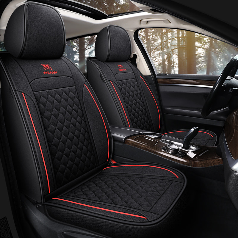 Deluxe Faux Leather Full Coverage Car Seat Cover Anti-Slip Universal Fits for Sedans SUV Pick-up Truck with Headrests