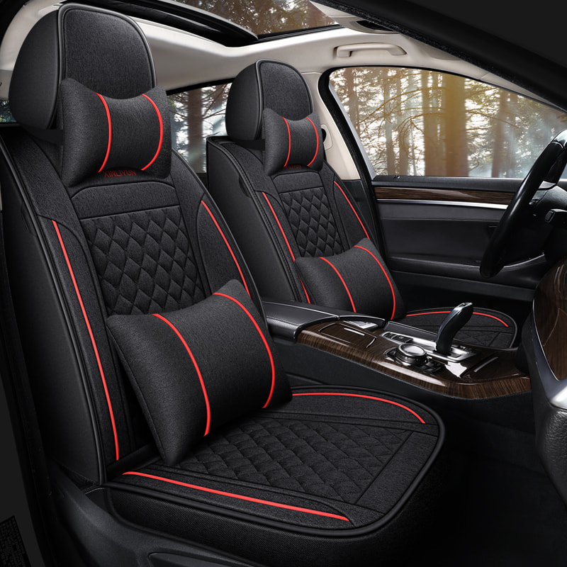 Deluxe Faux Leather Full Coverage Car Seat Cover Anti-Slip Universal Fits for Sedans SUV Pick-up Truck with Headrests