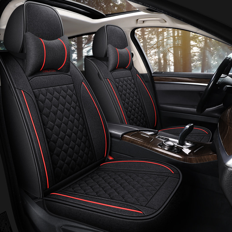 Deluxe Faux Leather Full Coverage Car Seat Cover Anti-Slip Universal Fits for Sedans SUV Pick-up Truck with Headrests