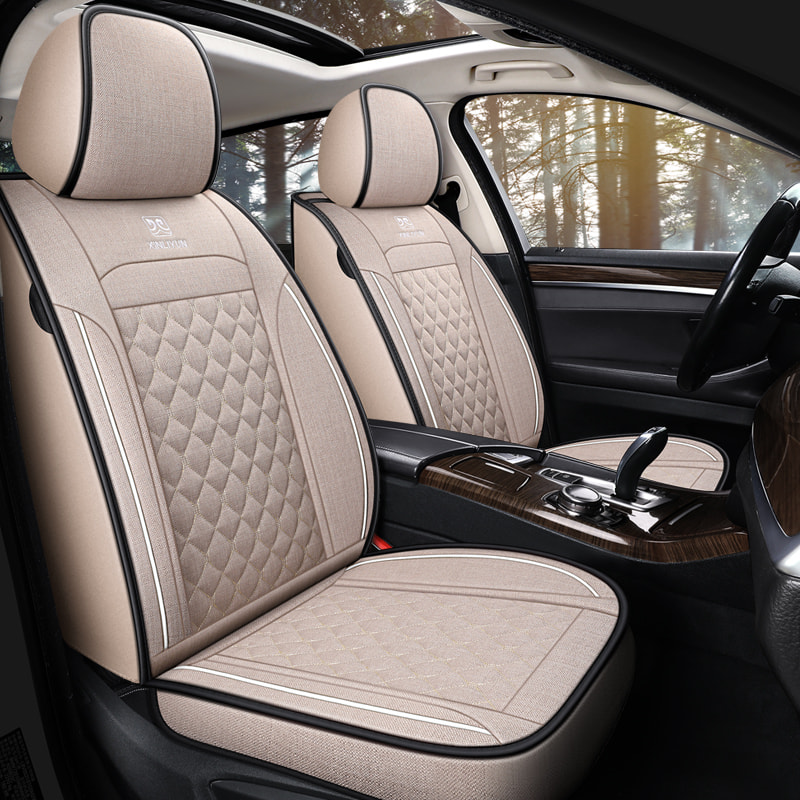 Deluxe Faux Leather Full Coverage Car Seat Cover Anti-Slip Universal Fits for Sedans SUV Pick-up Truck with Headrests