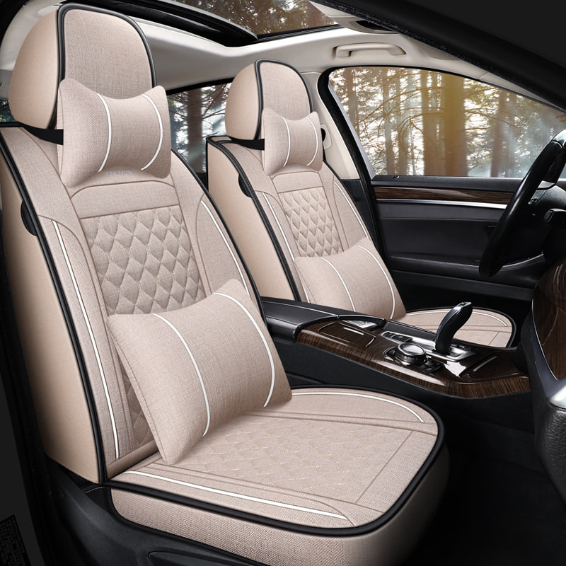 Deluxe Faux Leather Full Coverage Car Seat Cover Anti-Slip Universal Fits for Sedans SUV Pick-up Truck with Headrests