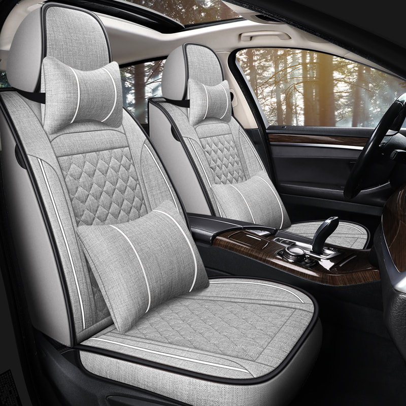 Deluxe Faux Leather Full Coverage Car Seat Cover Anti-Slip Universal Fits for Sedans SUV Pick-up Truck with Headrests