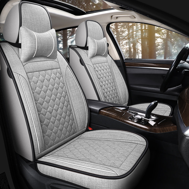 Deluxe Faux Leather Full Coverage Car Seat Cover Anti-Slip Universal Fits for Sedans SUV Pick-up Truck with Headrests