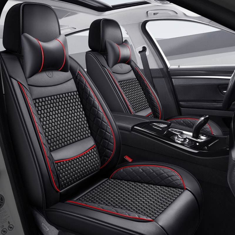 Premium Nappa Leather Auto Seat Cushions Full Set with Embossed Pattern