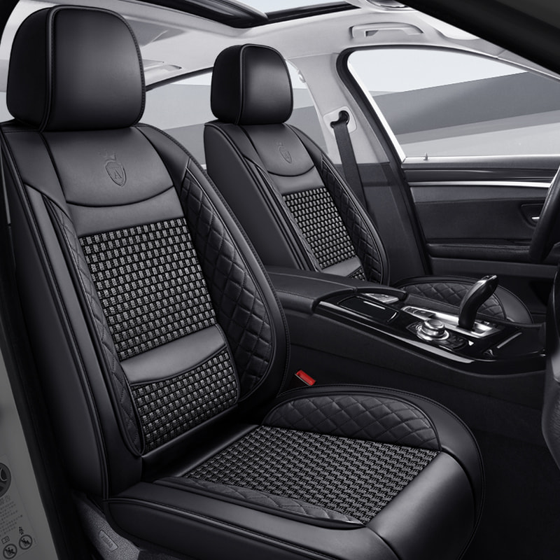 Premium Nappa Leather Auto Seat Cushions Full Set with Embossed Pattern