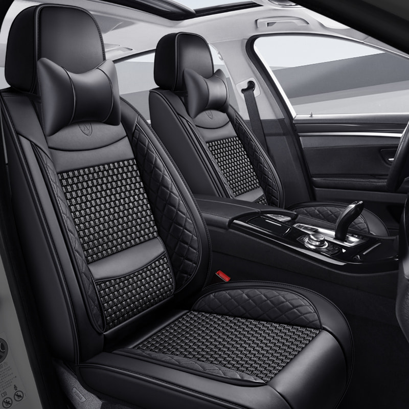 Premium Nappa Leather Auto Seat Cushions Full Set with Embossed Pattern