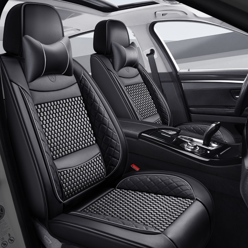 Premium Nappa Leather Auto Seat Cushions Full Set with Embossed Pattern