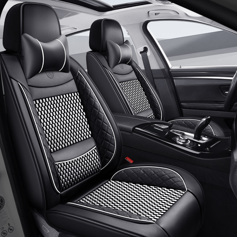 Premium Nappa Leather Auto Seat Cushions Full Set with Embossed Pattern